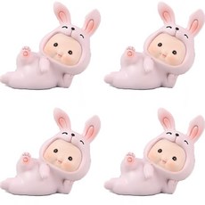 兔子睡衣寶寶模型 4入, 粉色