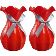 청린 원예 장식 리본 물결 작은 화병, 레드, 2개