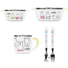 Miffy 幼兒餐具5件組 1號, 白色, 飯碗 + 湯碗 + 杯子 + 湯匙 + 叉子, 1套