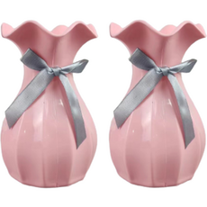 청린 원예 장식 리본 물결 작은 화병, 핑크, 2개