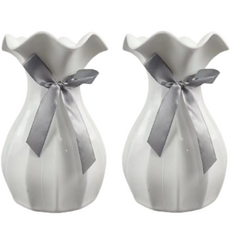 청린 원예 장식 리본 물결 작은 화병, 화이트, 2개
