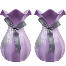 청린 원예 장식 리본 물결 작은 화병, 퍼플, 2개