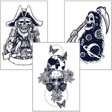 大尺寸 紋身刺青貼紙 3件組, 骷髏, 1套