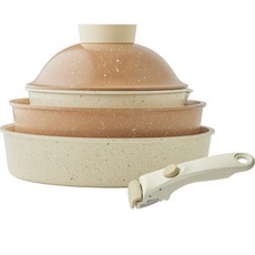 모도리 인덕션 아롱 소담쿡웨어 냄비 프라이팬 세트 5개, 믹스브라운, 소스냄비 뚜껑 + 소스냄비 18cm + 전골냄비 22cm + 프라이팬 24cm + 멀티핸들, 1세트