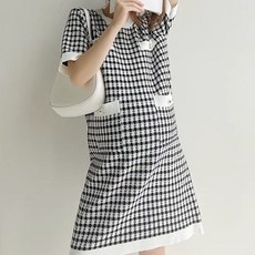 아이엠몽 임산부용 베리얼 체크 반팔 니트 원피스