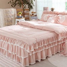 류금숙 여자의 침실 광목워싱 레이스 이중 프릴 침대커버