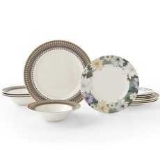 포트메리온 아트리움 4인 디너 볼 + 대접시 + 사이드 접시 식기세트, 혼합색상, 식기 12종, 1세트