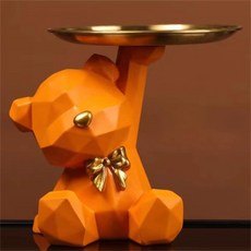 前程似錦 坐姿蝴蝶結熊 裝飾托盤, 橘色