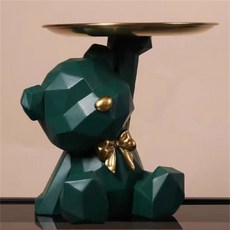 前程似錦 坐姿蝴蝶結熊 裝飾托盤, 綠色