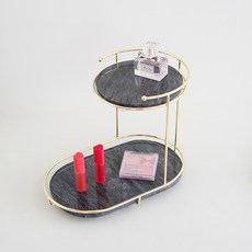 Ju and Ji 大理石金色化妝品收納架 2層, 1個, 金色 黑色