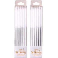 joyparty 細長生日蠟燭 15cm 12支, 銀色, 2個
