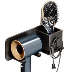 solve living 豪華壁掛式浴室免打孔吹風機架, 黑色, 1個