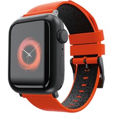 Byeoldaseot Apple Watch 相容紋理皮革錶帶, 橘橙色