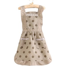 DM 도트 프릴 러블리 앞치마, 카키베이지, 1개