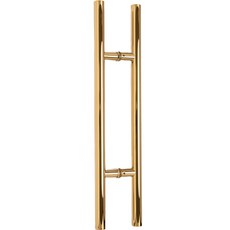 五金大王 340 不鏽鋼圓形 H形 出入門 強化玻璃門把 金色 亮光, 1套