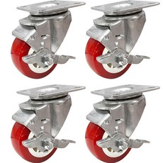 PVC 캐스터 다용도 바퀴 09 적색 회전 브레이크 바퀴 직경 63mm x 바퀴 폭 27mm, 4개
