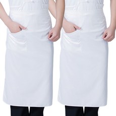 廚師素色長版半身圍裙, 白色, 2個