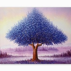 KMELLIE Holdings DIY 一體成型帆布畫框 3D 圓形鑽石畫 50 x 40 cm, 快樂藍樹, 1個
