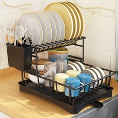 렌체 물빠짐 2단 식기건조대, 블랙