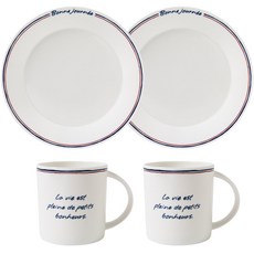 HANKOOK CHINAWARE 巴黎夏日 點心馬克杯 2入 + 盤子 2入 B套組, 混合色, 1套