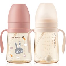 마더케이 베이직 PPSU 토끼 빨대컵 일자형 + 추형 2종 세트, 200ml, 1세트, 블라썸(일자형), 크림(추형)