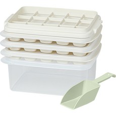 EASY&FREE Icessok 按壓式製冰盒 15格 3入 + 儲冰桶 + 脫冰板 + 冰鏟套組, 白色(Icessok, 冰鏟, 脫冰板), 透明(儲存盒), 1套