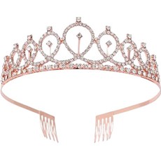 OLIVEPARTY 新娘派對道具 生日派對頭飾 公主皇冠 自助婚禮 新娘用品, D 玫瑰金, 1個