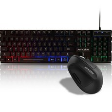 Anyzen LED電競鍵盤 + 垂直滑鼠有線套組, 黑色, 一般型, A60