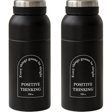 ssueim POSITIVE字樣不鏽鋼保溫杯 2入組, 350ml, 黑色