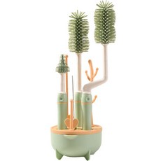 Rosae 360度矽膠奶瓶 + 4件式刷具 + 奶瓶架套組, 綠色, 1套