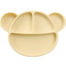 Grosmimi 小熊矽膠吸盤餐盤, 香草色, 1個