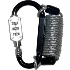 Travel Cube 彩色登山扣三位密碼小型鎖 + 1公尺防盜塗層安全纜線組 黑色, 1套