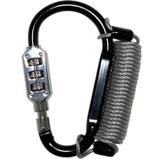 TravelCube 彩色登山扣 3位密碼鎖 大型 + 防盜塗層安全鋼纜 1.5米 套裝 黑色, 1套