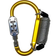 Travel Cube 彩色登山扣 3位密碼鎖 大型 + 防盜塗層安全鋼纜 1m 套組 金色, 1套