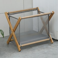 접이식 패브릭 우드 빨래 수거함, 그레이 메쉬