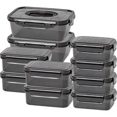 EASY&FREE 可微波扣式密封保鮮盒 B款 黑色 10入, 保鮮盒 480ml 4入+915ml 4入+1.4L 2入, 1組