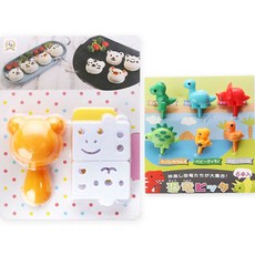 Mimi&O熊與朋友們飯糰模具+便當裝飾貼恐龍 6件組, 混色, 1組