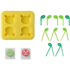 Mimi&O 小熊迷你飯糰模具 + 2款壓花器 + 葉子便當裝飾籤 10入組, 混合色, 1套