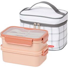 EASY&FREE Meal Prep Pure Box 雙層便當盒, 水蜜桃色, 1套