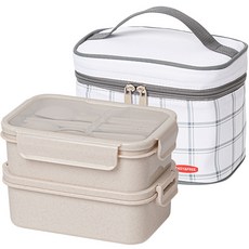 EASY&FREE Meal Prep Pure Box 雙層便當盒組 + 便當袋, 奶油色, 1套