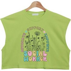 린다샵 여성용 통기성 에르듀 라운드넥 프린팅 박스 크롭 나시 티셔츠 cpt12843k35