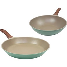 Kitchen-Art 5層鑽石塗層柔色鍋具2件組, 薄荷綠, 平底鍋 26cm+炒鍋 24cm, 1組