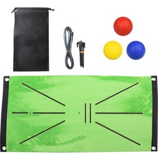 想法翅膀5mm固定高爾夫揮桿墊+PU球 3入組, 綠色（墊子）