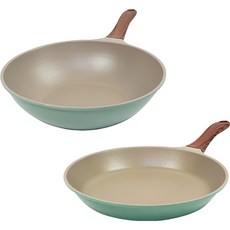 키친아트 본 우드 파스텔 다이아 프라이팬 세트 2종, 민트, 프라이팬 28cm + 궁중팬 28cm, 1세트