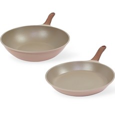 키친아트 본 우드 파스텔 다이아 프라이팬 세트 2종, 핑크, 프라이팬 28cm + 궁중팬 28cm, 1세트