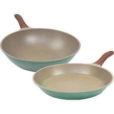 Kitchen-Art 5層鑽石塗層柔色鍋具2件組, 薄荷綠, 平底鍋 30cm+炒鍋 30cm, 1組
