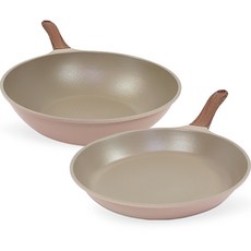 키친아트 본 우드 파스텔 핑크 다이아 세트 2개, 혼합색상, 프라이팬 30cm + 궁중팬 30cm, 1세트