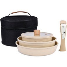 Ditto 電磁爐魔法支架露營3件組, 軟棕色, 1組, 鍋，多用鍋，煎鍋，可拆卸手柄，專用包