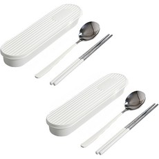 青檸橄欖 Bane 便攜式雙人餐具+餐具盒組, 白色, 湯匙 + 筷子 + 收納盒 + 矽膠支架