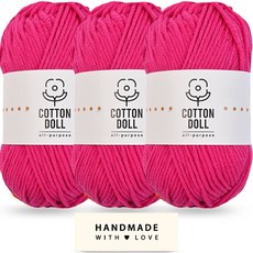 니뜨 코튼돌실 50g + 코튼 라벨 세트, 3개, 15마젠타